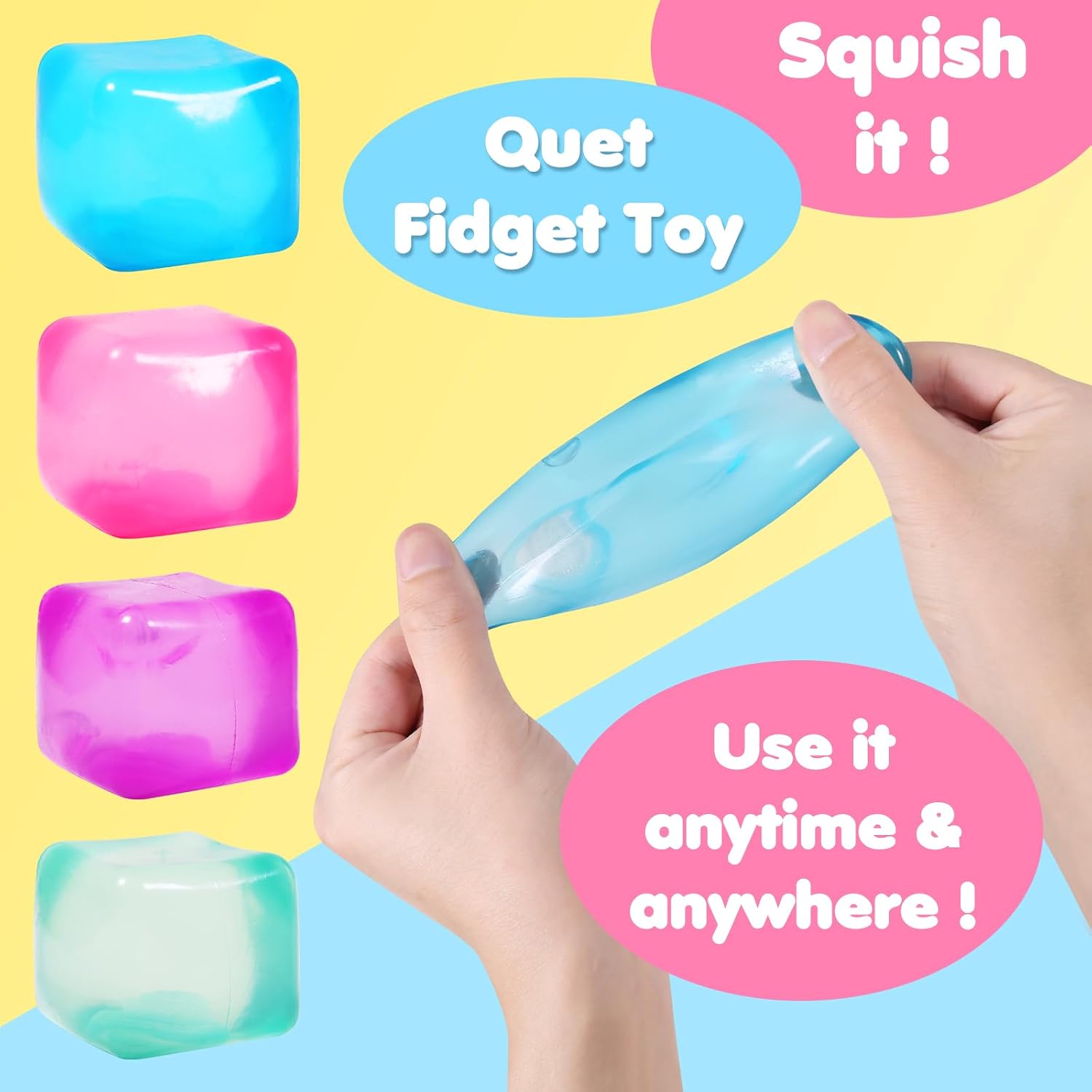 3pack Stress Cube Squishy Stress Balls for Adults Kids Fidget Toy for Your Best Mellow and Chill -Ice Cubes-Square Shape with Filling in Pink Purple Blue (3pcs Cube ) : Toys & Games - Image 2