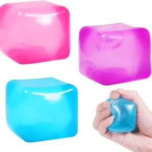 3pack Stress Cube Squishy Stress Balls for Adults Kids Fidget Toy for Your Best Mellow and Chill -Ice Cubes-Square Shape with Filling in Pink Purple Blue (3pcs Cube ) : Toys & Games