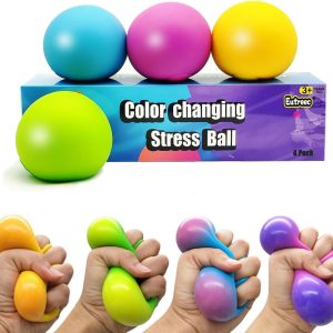 Eutreec Stress Ball Toys Color Changing - Sensory Squeeze Toys Squishy Balls for Teens Kids and Adults Stress Relief Balls for Easter Stocking Party Bundle - 4 Pack(Green/Yellow/Blue/Pink) : Toys & Games