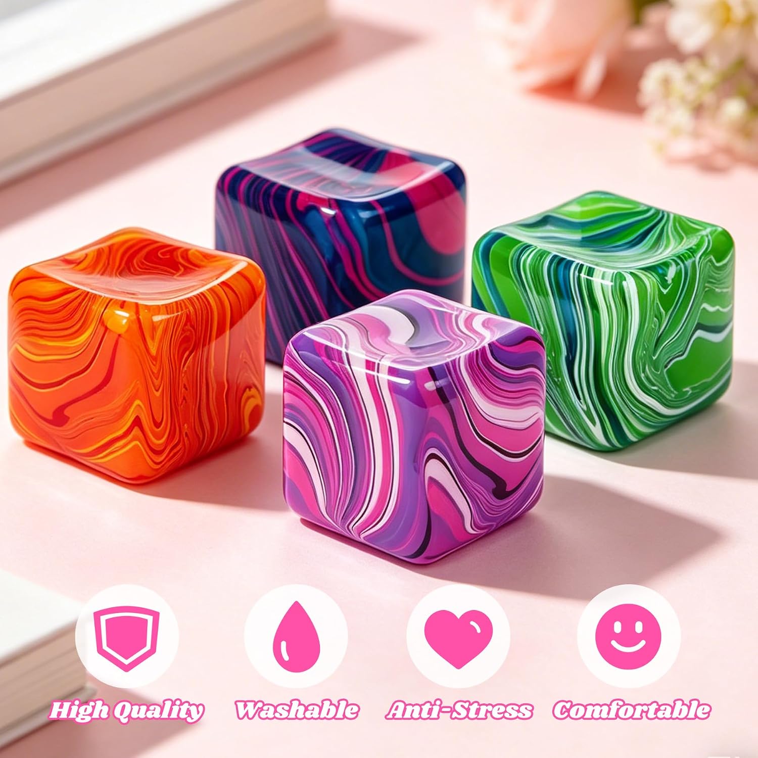 Fidget Toys. Stress Cube.1.97 inch Swirl Stress Cube Squishy Toys. Swirl Cubes Squishies for for Anxiety Stress Relief & Easter Basket Suffers Classroom Prizes (Orange) : Toys & Games - Image 5