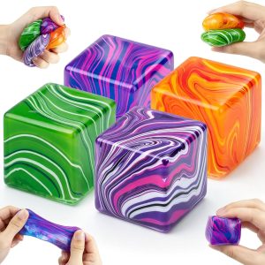 4 Pack Fidget Toys. Squishy Cube. Ice Cube Squishy for Anxiety & Stress Relief for Adults. Slow Rise Sensory Stress Balls. Classroom Prizes : Toys & Games