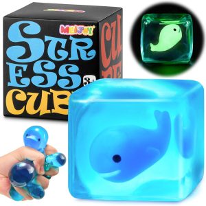 Stress Cube Squishy Fidget Toys Kids Adults - Glow in The Dark Whale Squish Toy Sensory Toys for Kids with Autism Stress Balls for Kids Squeeze Toys for Anxiety Stress Relief Easter Basket Stuffers : Toys & Games